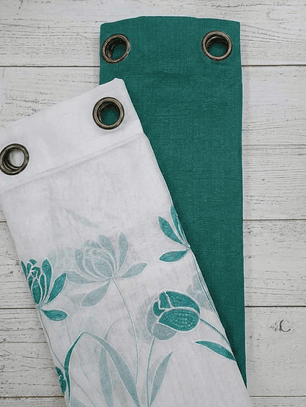 PACK DE CORTINAS DE TELA CON VISILLOS FLOR TULIPAN VERDE