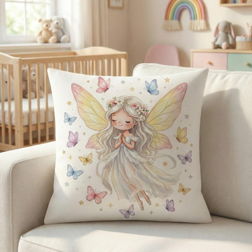 FUNDA DE COJIN INFANTIL HADA CON MARIPOSAS 1