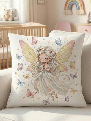 FUNDA DE COJIN INFANTIL HADA CON MARIPOSAS