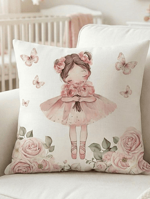 FUNDA DE COJIN INFANTIL BAILARINA CON MARIPOSAS