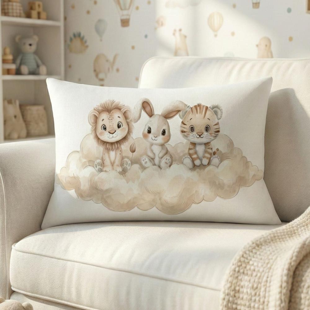 FUNDA DE COJIN INFANTIL LEON CONEJO TIGRE 1