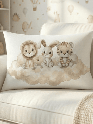FUNDA DE COJIN INFANTIL LEON CONEJO TIGRE