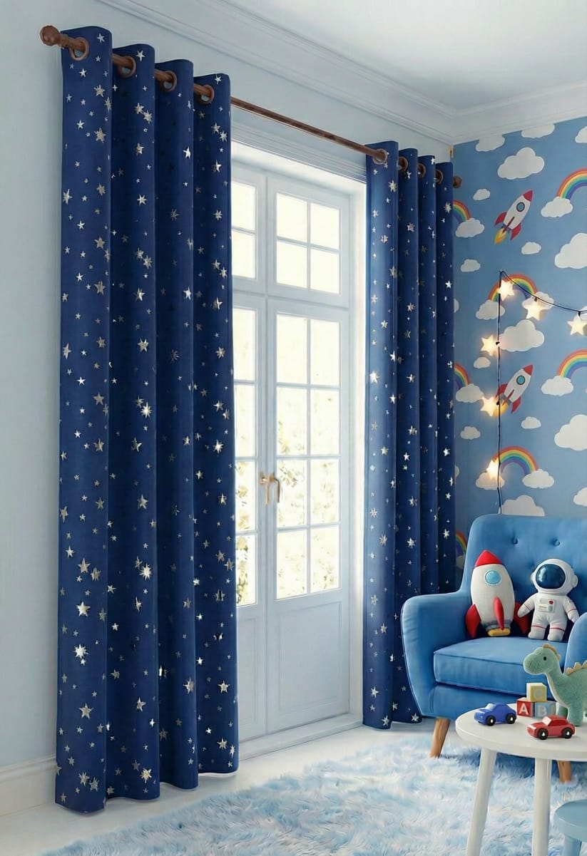 CORTINA SUN OUT ESTRELLAS PLATEADAS AZUL 1