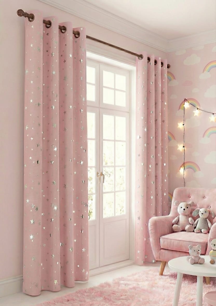 CORTINA SUN OUT ESTRELLAS PLATEADAS ROSADO 1