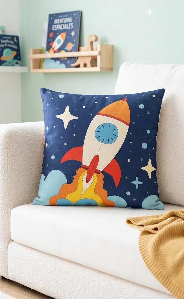 FUNDA DE COJIN INFANTIL COHETE  1