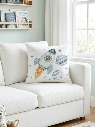 FUNDA DE COJIN INFANTIL COHETE CELESTE 