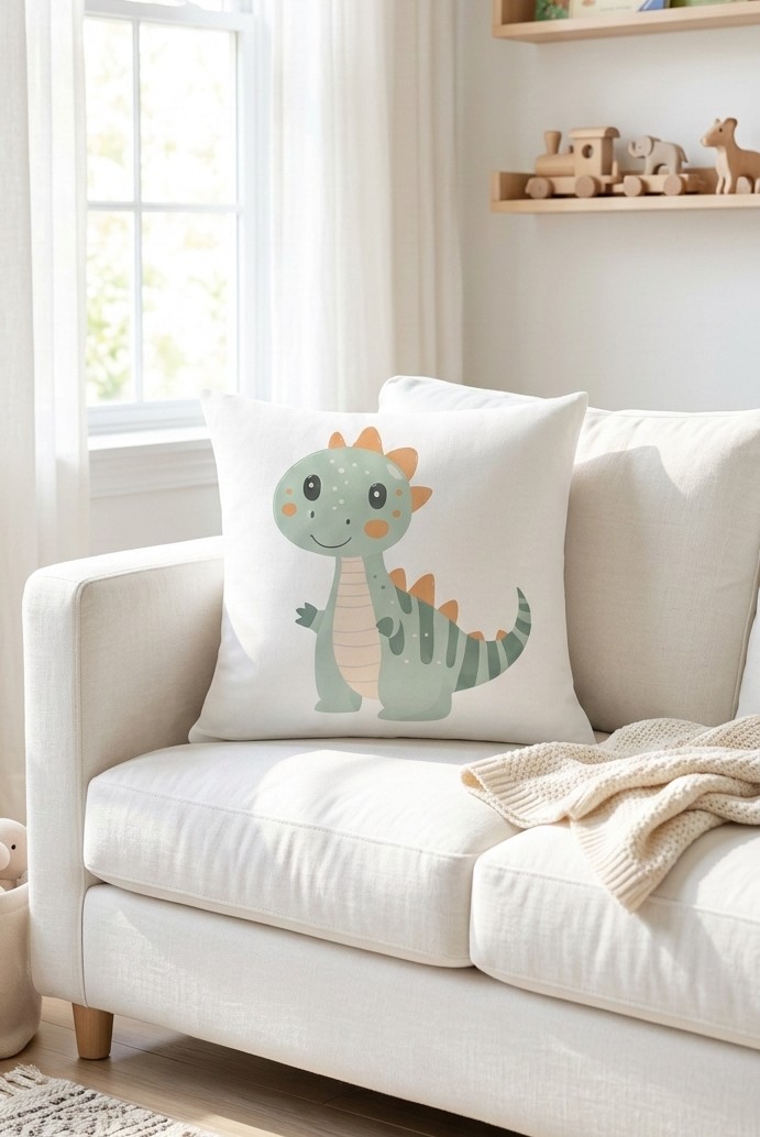 FUNDA DE COJIN INFANTIL DINOSAURIO VERDE 1