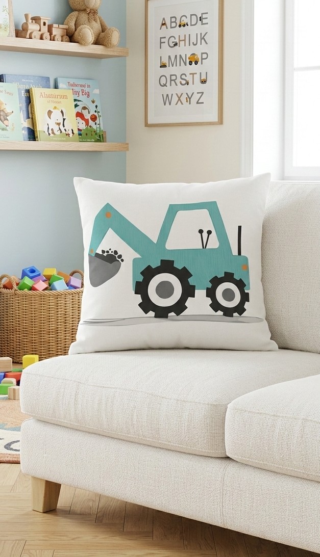 FUNDA DE COJIN INFANTIL EXCAVADORA  1