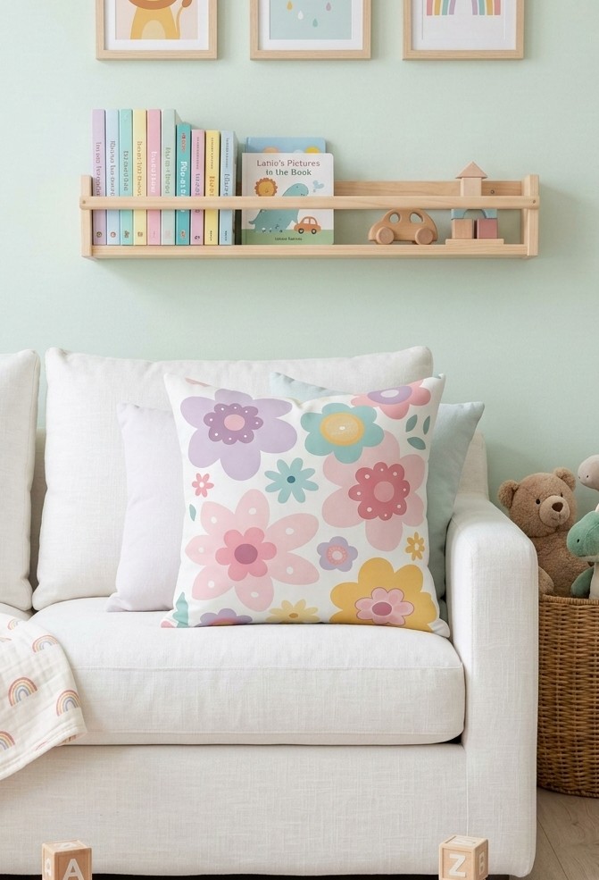 FUNDA DE COJIN INFANTIL FLORES COLOR 1