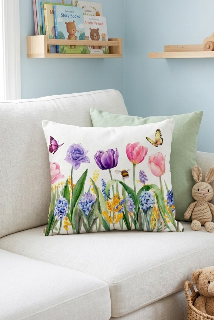 FUNDA DE COJIN INFANTIL TULIPANES COLOR 1