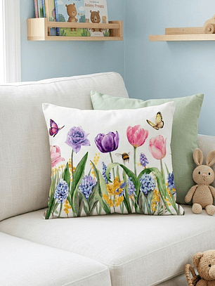FUNDA DE COJIN INFANTIL TULIPANES COLOR