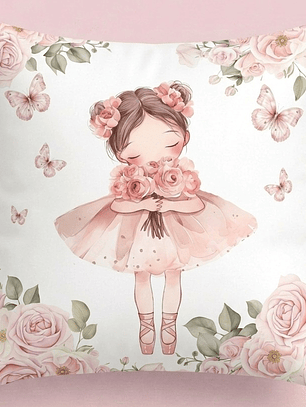FUNDA DE COJIN INFANTIL BAILARINA CON MARIPOSAS
