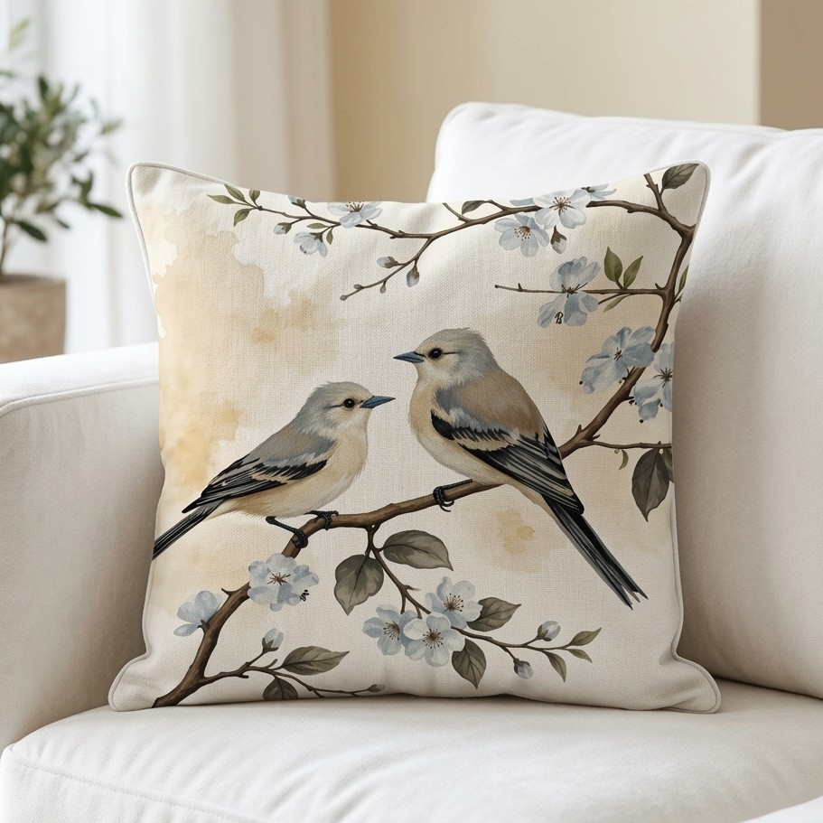 FUNDA DE COJIN PAREJA DE GORRIONES 1