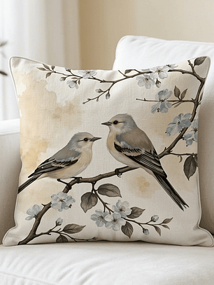 FUNDA DE COJIN PAREJA DE GORRIONES