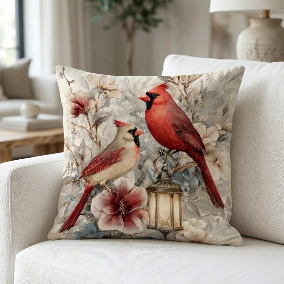 FUNDA DE COJIN PAJARO ROJO 1