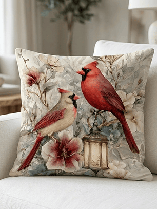 FUNDA DE COJIN PAJARO ROJO