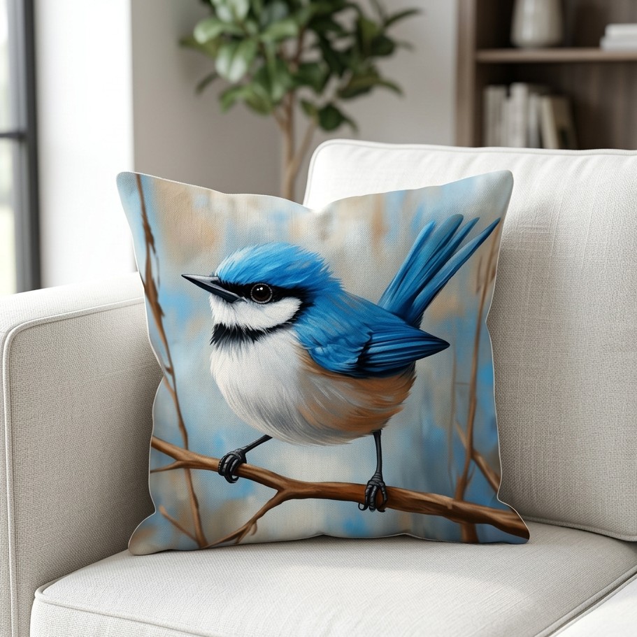 FUNDA DE COJIN PAJARO AZUL 1