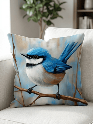 FUNDA DE COJIN PAJARO AZUL