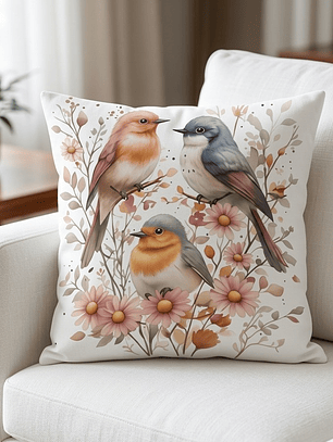 FUNDA DE COJIN TRES AVES COLOR
