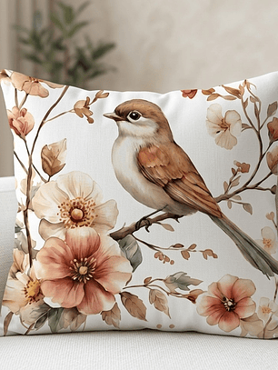FUNDA DE COJIN PAJARO CAFE