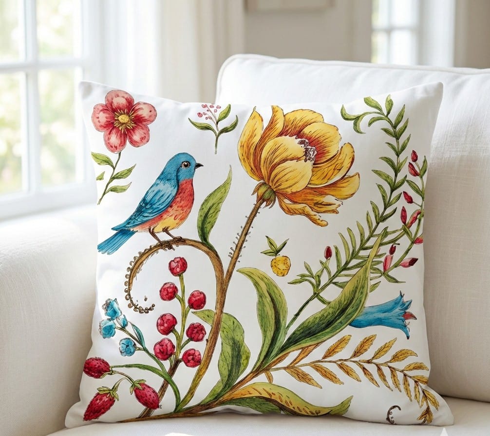 FUNDA DE COJIN PAJARO TURQUESA  1