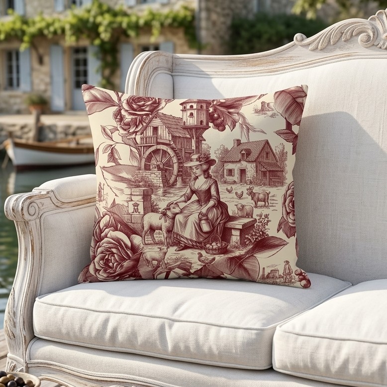 FUNDA DE COJIN TOILE DE JOUY ROJO 1