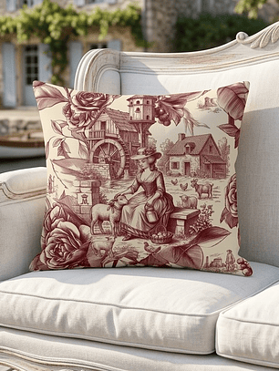 FUNDA DE COJIN TOILE DE JOUY ROJO