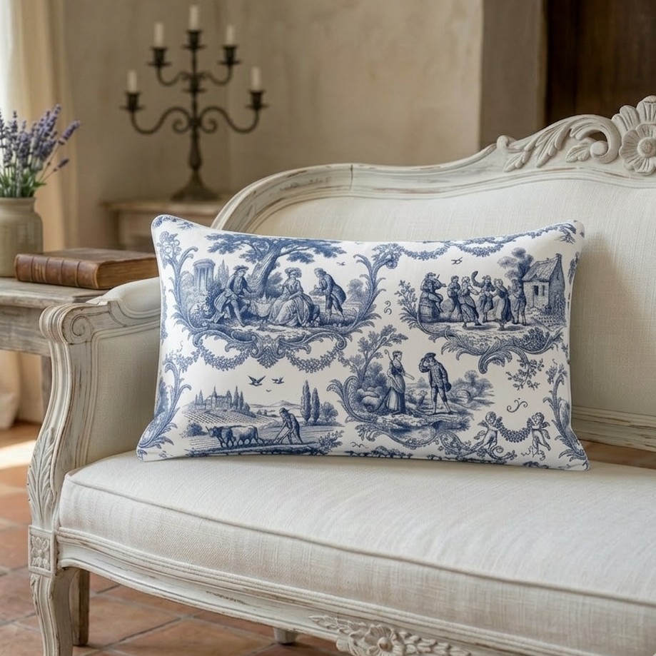 FUNDA DE COJIN REC. TOILE DE JOUY AZUL 1