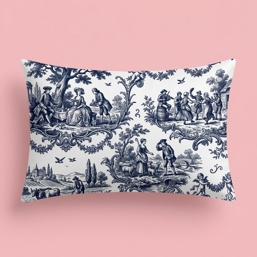 FUNDA DE COJIN REC. TOILE DE JOUY AZUL 2