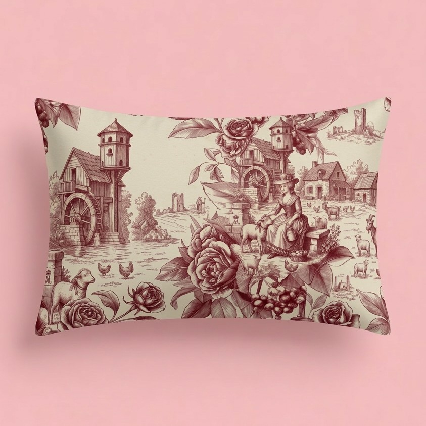 FUNDA DE COJIN REC. TOILE DE JOUY ROJO 2