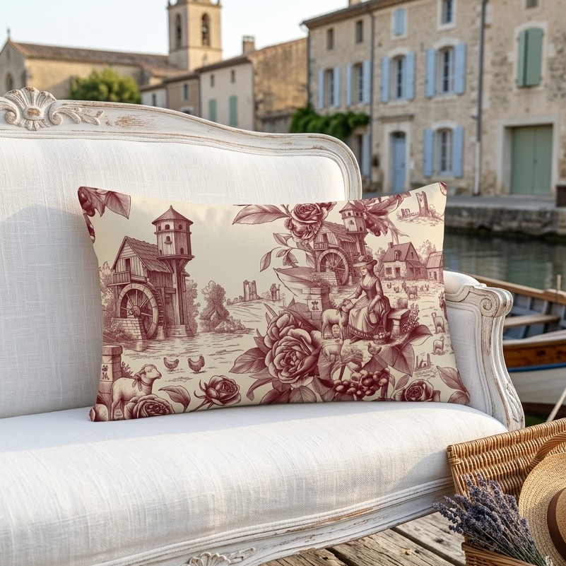 FUNDA DE COJIN REC. TOILE DE JOUY ROJO 1