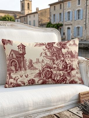 FUNDA DE COJIN REC. TOILE DE JOUY ROJO