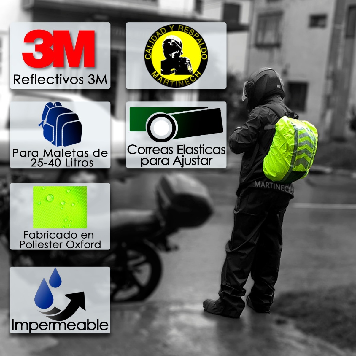 Forro Impermeable Maleta Moto Reflectivo 3m Rain Cover Bici