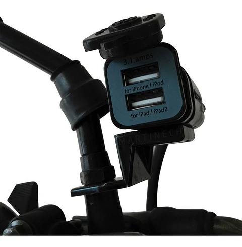 Cargador Moto Gps O Celular Doble Puerto Usb +soporte Espejo