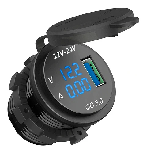 Socket Cargador Usb Qc3 Carga Rapida Voltimetro Carro O Moto