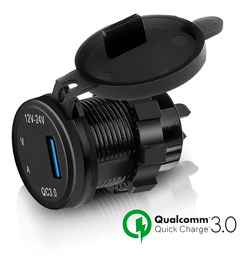 Socket Cargador Usb Qc3 Carga Rapida Voltimetro Carro O Moto 2