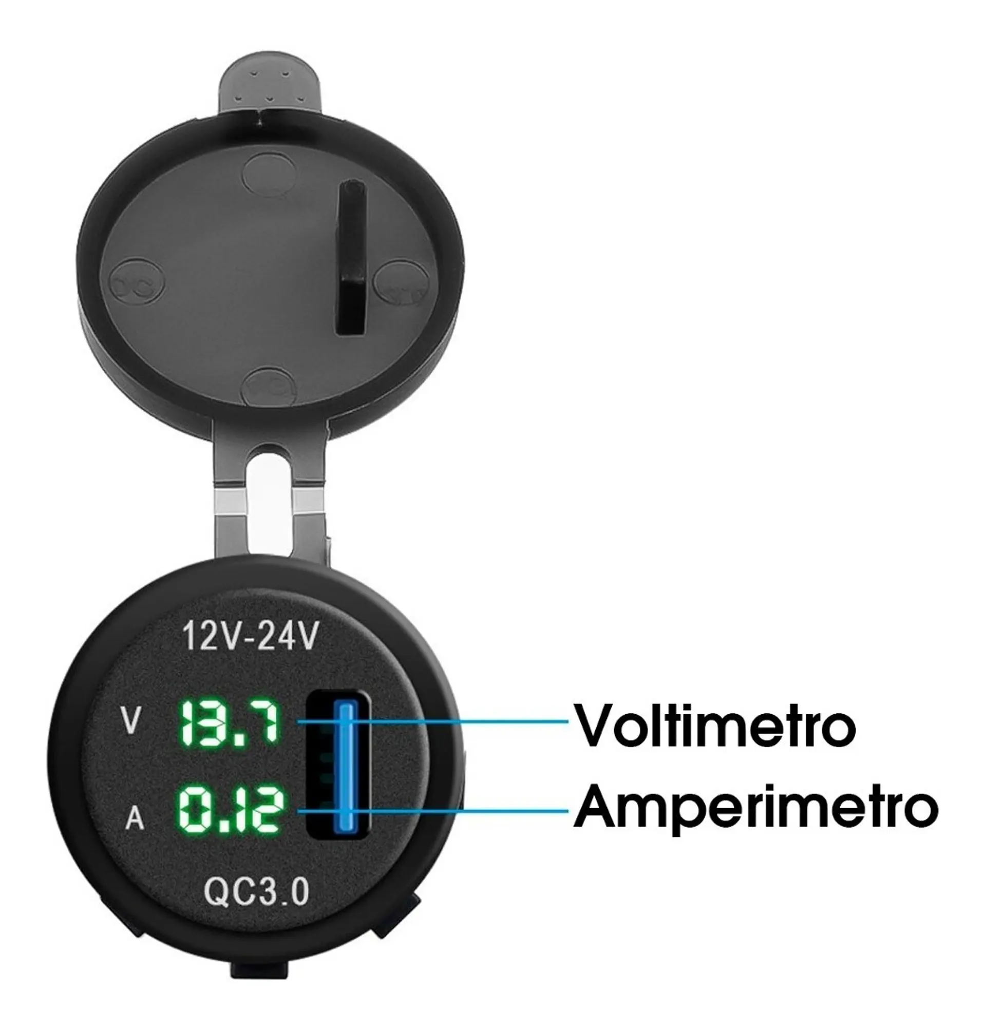 Socket Cargador Usb Qc3 Carga Rapida Voltimetro Carro O Moto 4