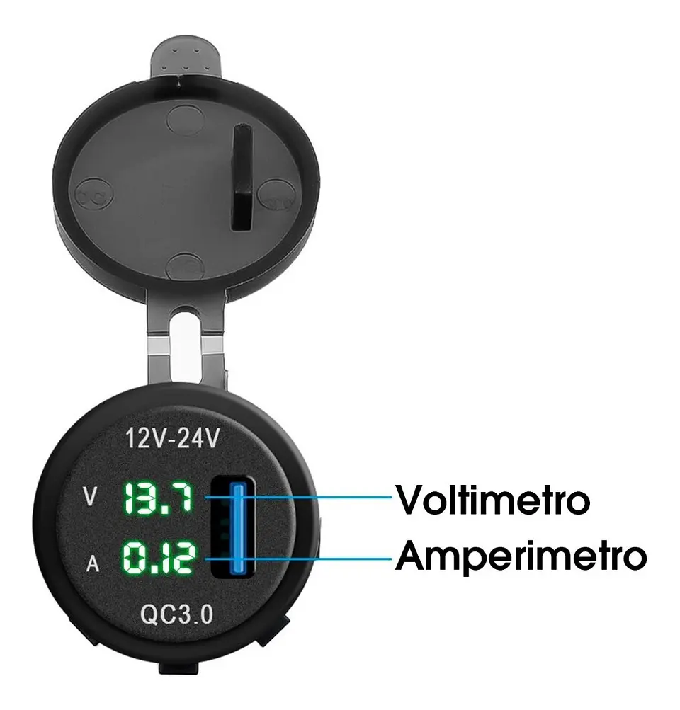 Socket Cargador Usb Qc3 Carga Rapida Voltimetro Carro O Moto 4