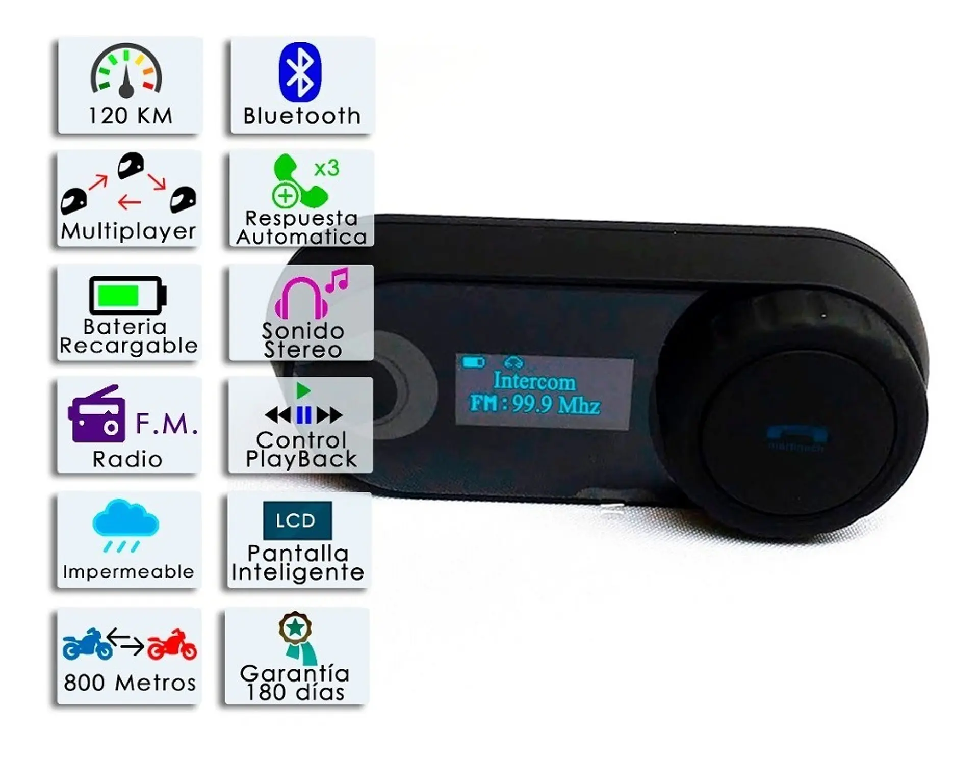 Intercomunicador Moto Lcd Impermeable + Bluetooth + Fm 2