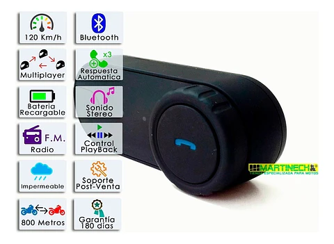 Intercomunicador Moto Impermeable Bluetooth y Radio Fm
