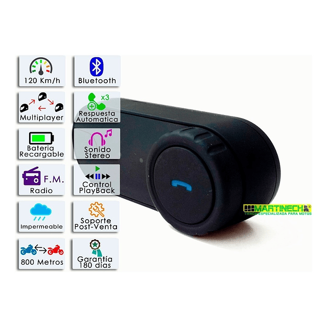 Intercomunicador Moto Impermeable Bluetooth y Radio Fm