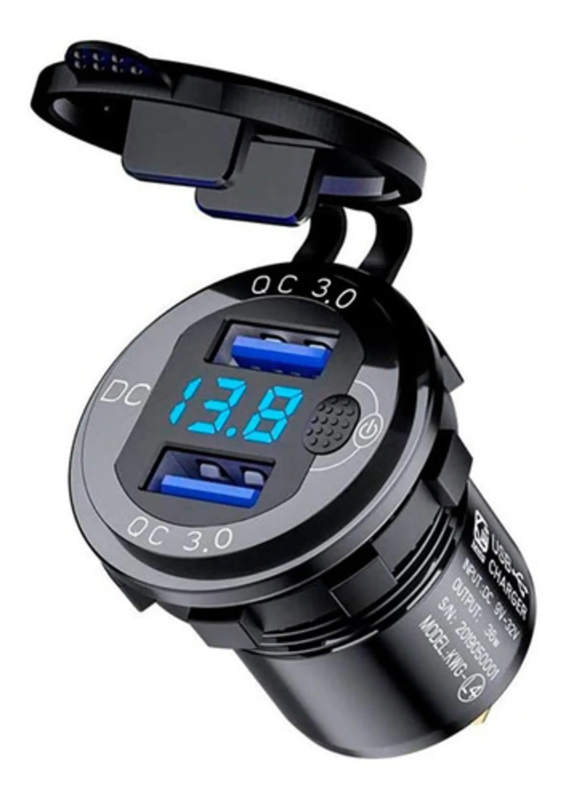 Socket Cargador 2 Usb Qc3 Carga Rápida Metálico Carro O Moto 1