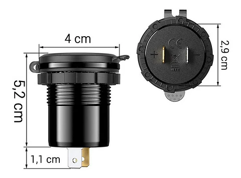Socket Cargador 2 Usb Qc3 Carga Rápida Metálico Carro O Moto