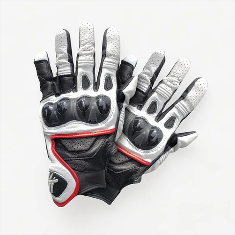 Guantes Moto Cuero Tactil Proteccion Motociclista Whiteblack