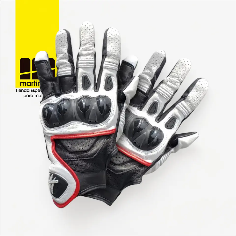 Guantes Moto Cuero Tactil Proteccion Motociclista Whiteblack 3