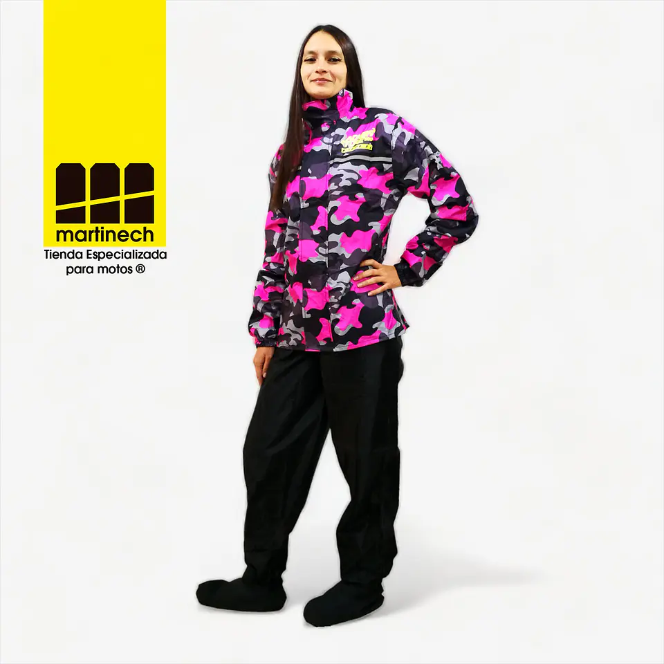 Traje Moto Mujer Impermeable Tipo Sudadera Camo + Botines 2
