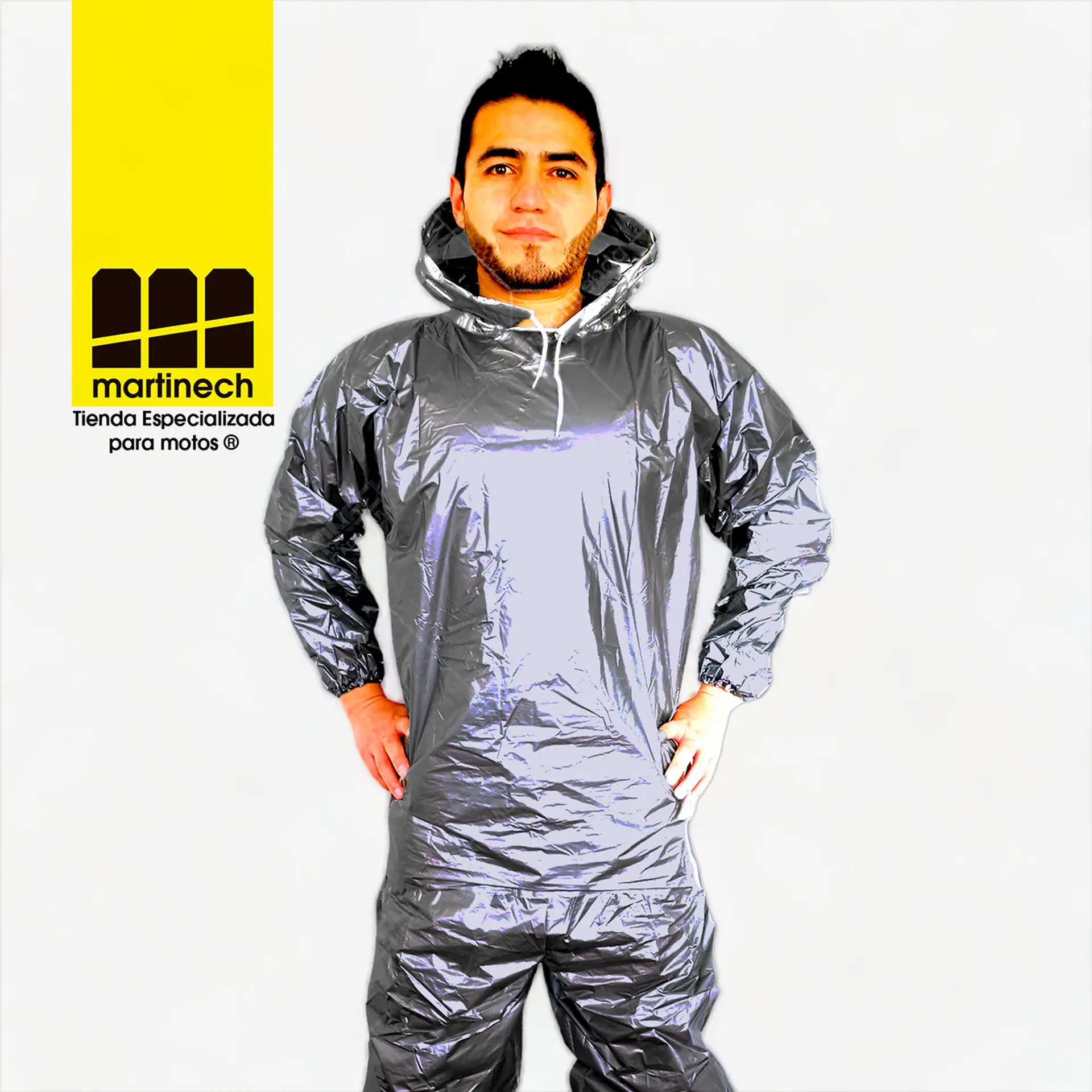 Impermeable Moto Bicicleta Plástico Reflectivo Portable Plomo 3