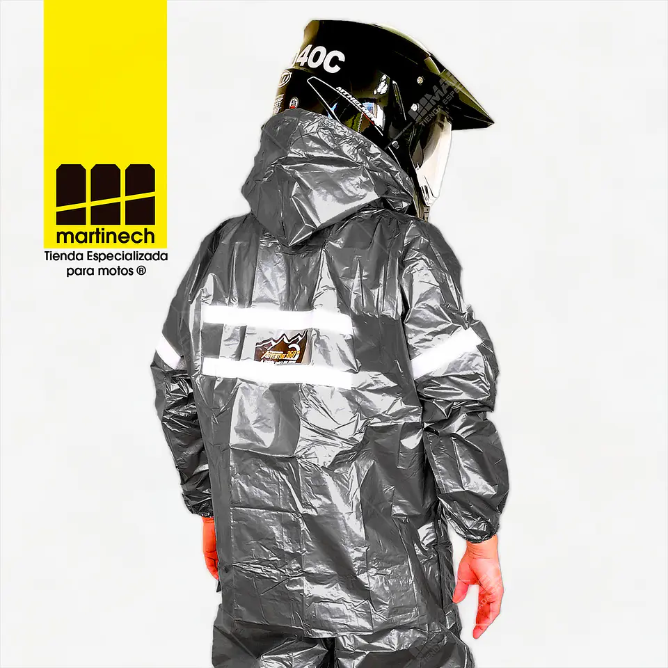 Impermeable Moto Bicicleta Plástico Reflectivo Portable Plomo 7