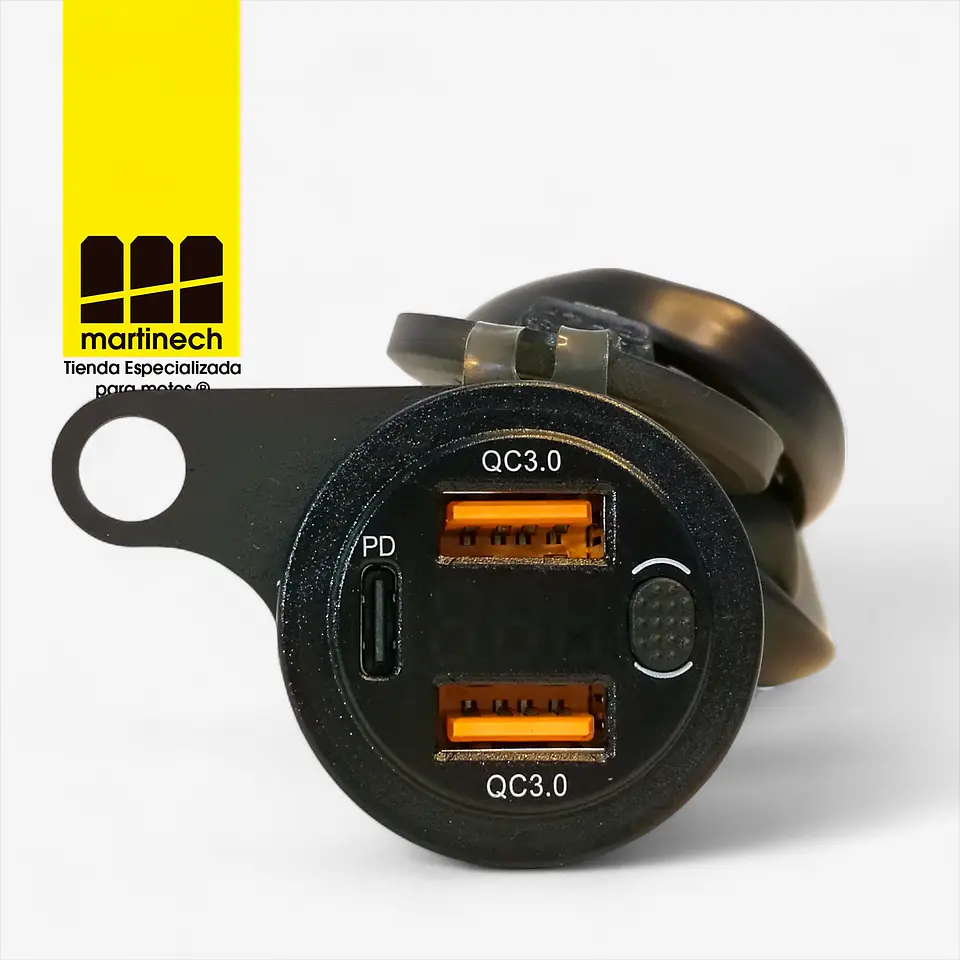 Cargador USB Moto Carga Rapida QC3 + Tipo C PD y Voltímetro  7