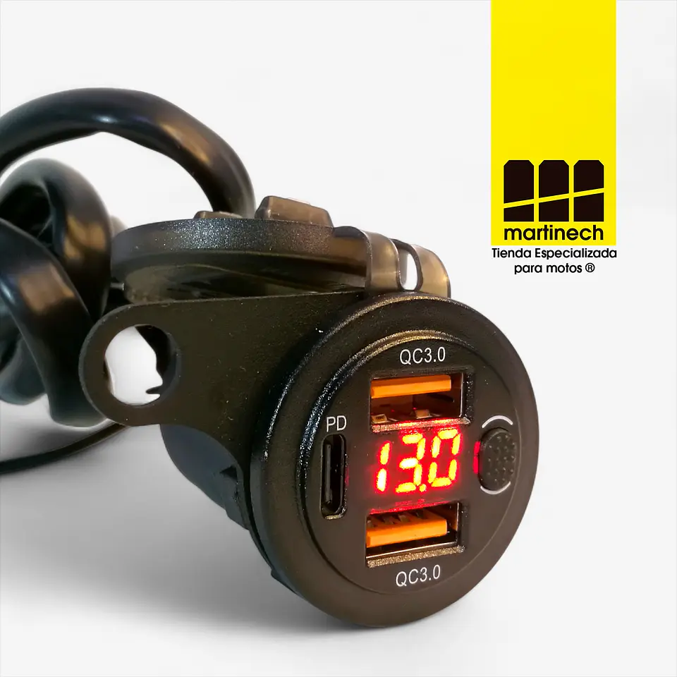 Cargador USB Moto Carga Rapida QC3 + Tipo C PD y Voltímetro  11